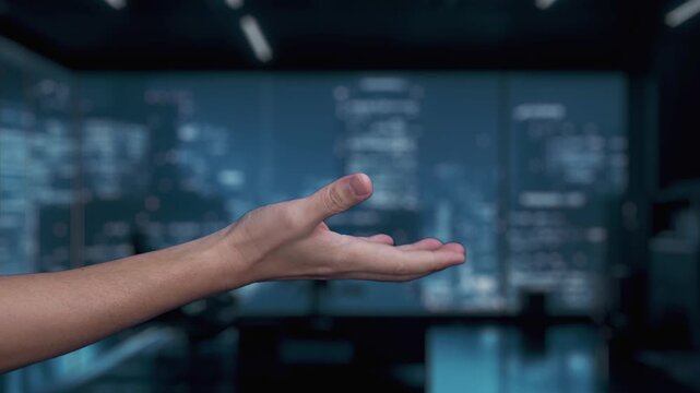 A hand is shown under glowing graphics symbolizing cost reduction, including charts and icons, reflecting innovative business strategies and financial insights. Auvana