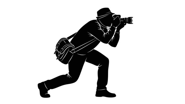 Photographer Capturing Moment with Camera in Dynamic Pose