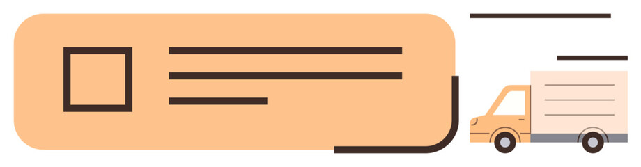 Delivery truck beside a large stylized envelope symbolizing fast shipping, logistics, and order fulfillment. Ideal for e-commerce, supply chain, mail service, transportation, delivery management