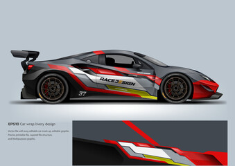 Obraz premium Race sedan car wrap livery design, printable file below, ready print eps, editable graphic and mock up.
