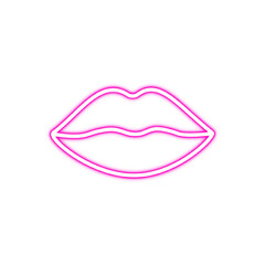 Pink neon lips outline, A bright pink neon outline of lips glows