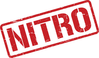 Distressed Red NITRO Word in Rectangular Rubber Stamp on White Background Texture