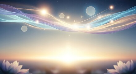 A serene, ethereal sky with soft, flowing clouds and a distant, ethereal light source, evoking a sense of tranquility and wonder.
