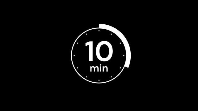 Animation of timer clock icon with 15 minutes. Stopwatch icon in flat style 15 to 0 minute isolated on black background.