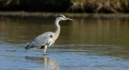Fototapeta premium Grey heron wading in shallow water