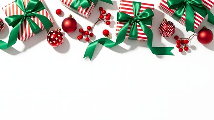 Christmas gifts and ornaments on a white background