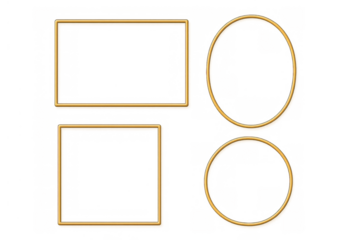 Golden frames set including rectangle, square, oval, and circle shapes, design element with transparent background
