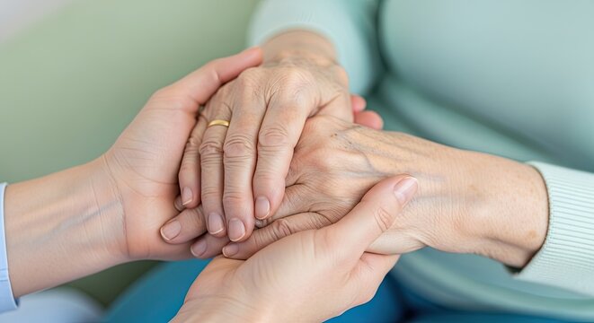 Two hands holding each other in a comforting gesture. - Powered by Adobe