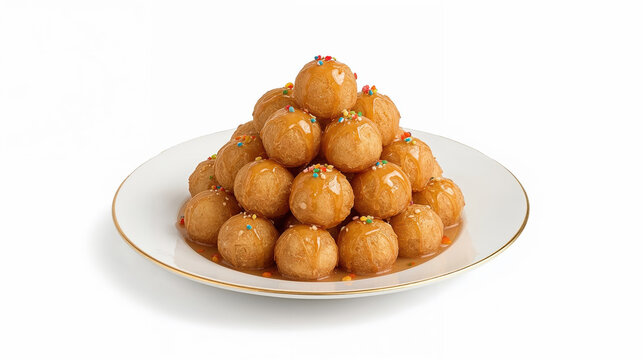 Struffoli dolce napoletano natalizio al miele con confettini su piatto. Generative AI