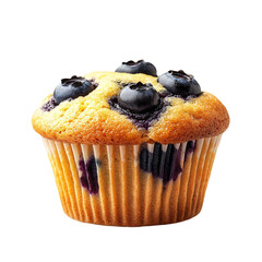 Front view of a delicious blueberry peach muffin, studio shot isolated on a white transparent background