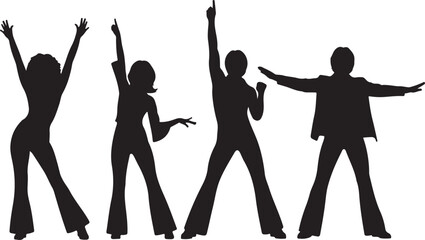 1970s Disco Dancers Four Silhouettes. eps