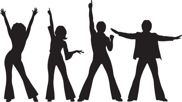 1970s Disco Dancers Four Silhouettes. eps
