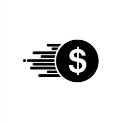 Black and white dollar sign coin with speed lines, indicating financial transaction