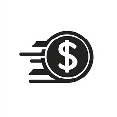 Obraz premium Black and white icon of a coin with dollar sign and motion lines