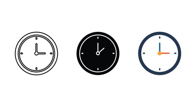 Three different clock designs showing same time