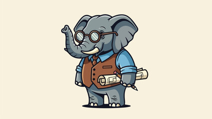 Vintage Elephant Architect Mascot Retro Architecture Character Vector