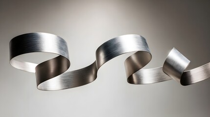 A Metallic Ribbon Curving and Twisting in a Studio Setting.