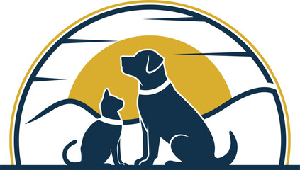  Dog and Cat logo design sitting in blue  style