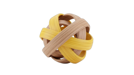 Abstract Intertwined Sphere With Yellow and Tan Fibers Textured Forms Rendered with Detailed Pixels Against a Black Background and Transparent Background