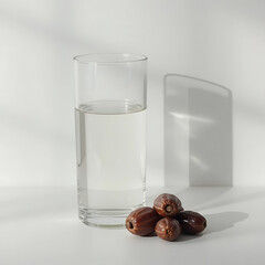 Minimal glass of water with natural light shadows