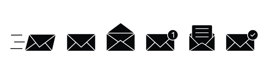 Envelope icon set vector. Email vector set. Isolated mail fill icon set. Send mail to address inbox.