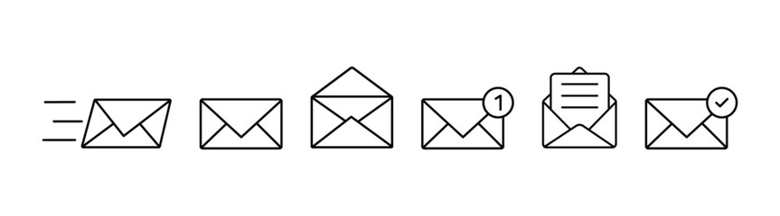 Envelope icon set vector. Email vector set. Isolated mail line icon set. Send mail to address inbox.