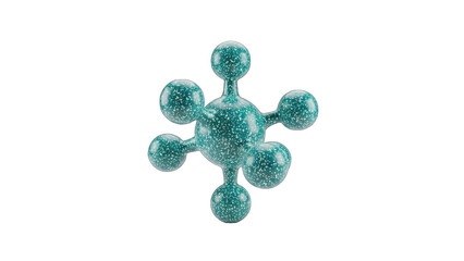 Abstract Molecular Structure With Six Spheres And Glittering Particles On Transparent Background