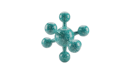 Abstract Molecular Structure With Six Spheres And Glittering Particles On Transparent Background