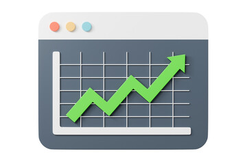 3d website growth chart icon. seo analytics concept. minimal cartoon statistics trend performance dashboard for seo report banner. isolated on white background. 3d render.