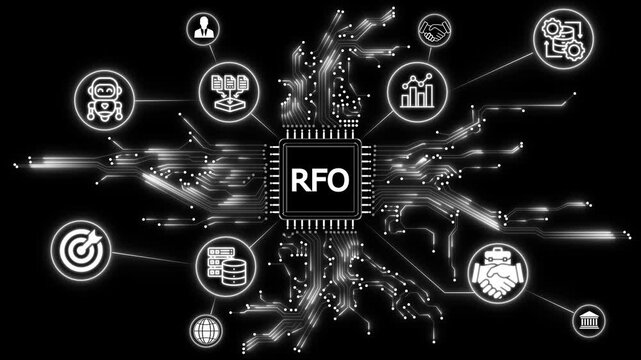 RFO concept with circuit board and business icons