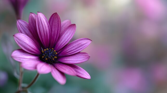 Close-up of a vibrant purple daisy flower with delicate petals. - Powered by Adobe