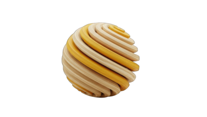 Abstract Swirled Sphere With Intertwined Beige and Yellow Strands on Transparent Background Macro Shot Detailed Texture
