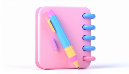 Cute 3D Icon of Art Supplies Set Including Pencils and Books on Isolated Background