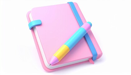 Colorful Cute 3D Icon of Drawing Tools Set with Pencils and Books, Isolated Background