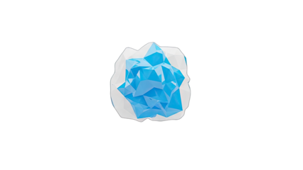 Abstract Geometric Crystal Form with Blue and White Facets on Transparent Background with Sharp Edges and Smooth Surfaces