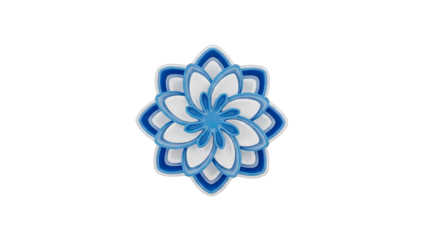 Abstract Geometric Floral Design in White and Blue with Layered Petals and Intricate Details on Transparent Background