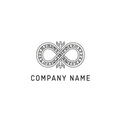 Fototapeta premium Infinity symbol with runic inscriptions and an arrow through the center.