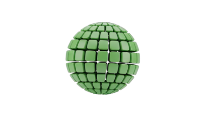Abstract Green Sphere Composed of Cubes on a Transparent Background With Subtle Lighting Creating Depth and Dimension Suitable for Digital Art and Graphics
