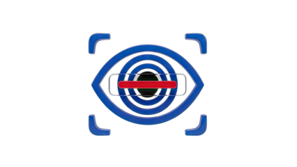 Abstract Blue Eye Scan Icon With Red Line Symbolizing Biometric Technology And Security Scan On A Black Background