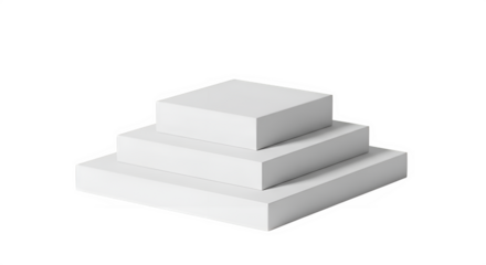Stack of three white rectangular boxes arranged in descending order isolated on transparent background
