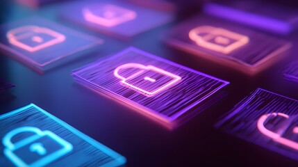 Digital Padlock Icons Representing Cybersecurity and Data Protection.