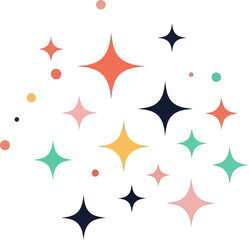 Sparkling Abundance: A captivating array of colorful stars and dots dance playfully, infusing energy into a dynamic composition of abstract shapes.