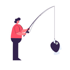 Fisherman with a fishing rod. River fishing animation, vector illustration