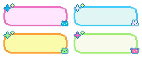 8-bit pixel art cute neon game dialogue with animals set