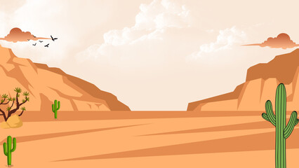 Naklejka premium Desert landscape illustration with sand dunes and open sky, suitable for backgrounds, educational materials, posters, storybooks, and nature-themed designs.