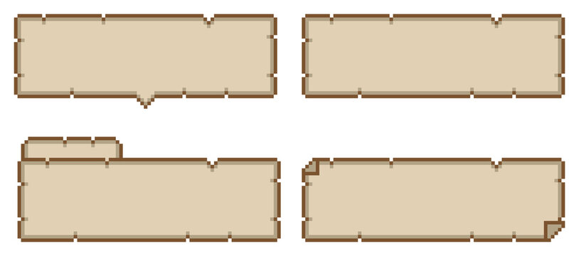 8-bit pixel art vintage old paper speech bubble and dialogue set