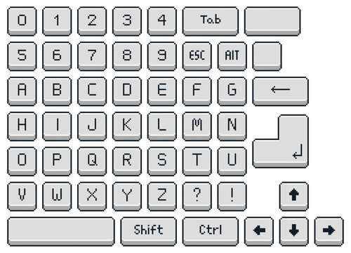 8-bit pixel art gray simple computer keyboards set