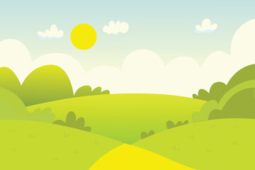 Obraz premium A bright sunny day over rolling green hills with fluffy white clouds high quality