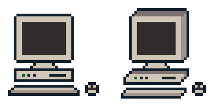 8-bit pixel art retro computer set