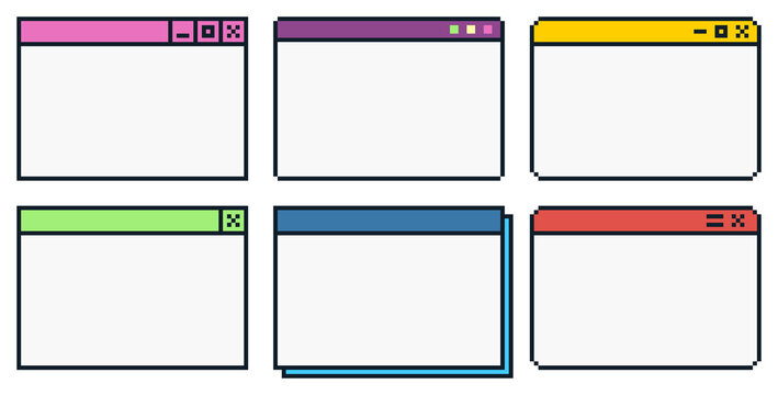 8-bit pixel art retro internet window set